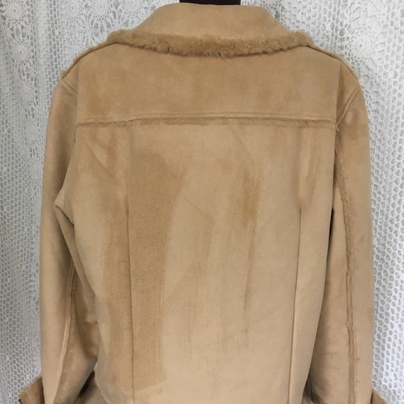 Faux Suede Sherpa Truckers Jacket Washable Sz L - Picture 2 of 8